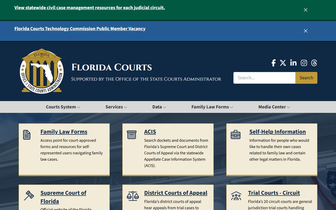 Lake County circuit court reference to the official Florida Courts state portal