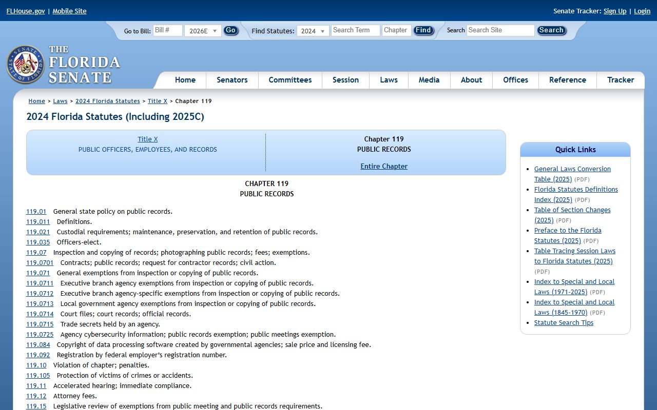 Lake County public records Chapter 119 statute page