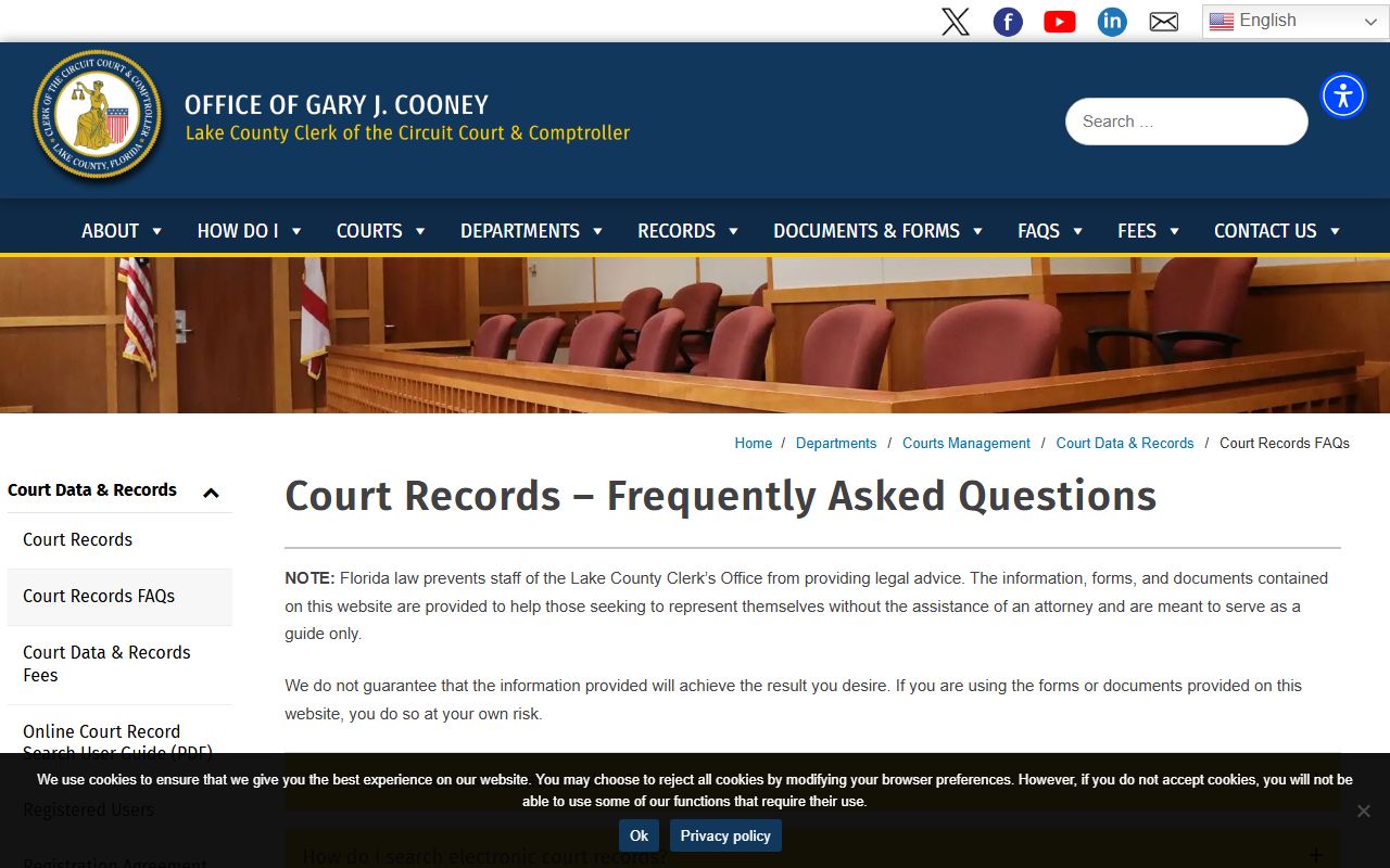 Lake County court records FAQ page from the Clerk of the Circuit Court and Comptroller