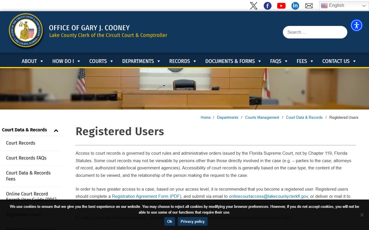 Lake County clerk of court registered user information page