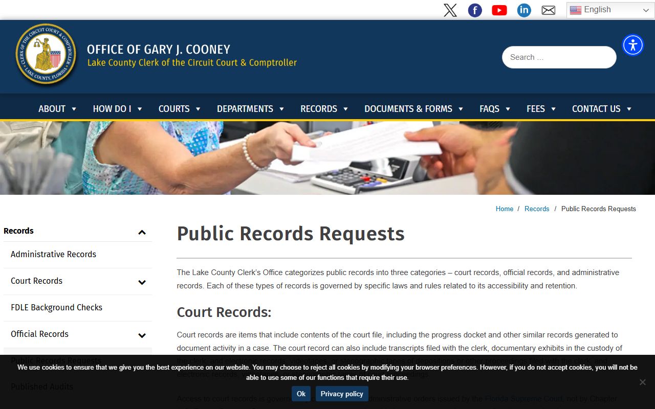 Lake County public records request Clerk intake page