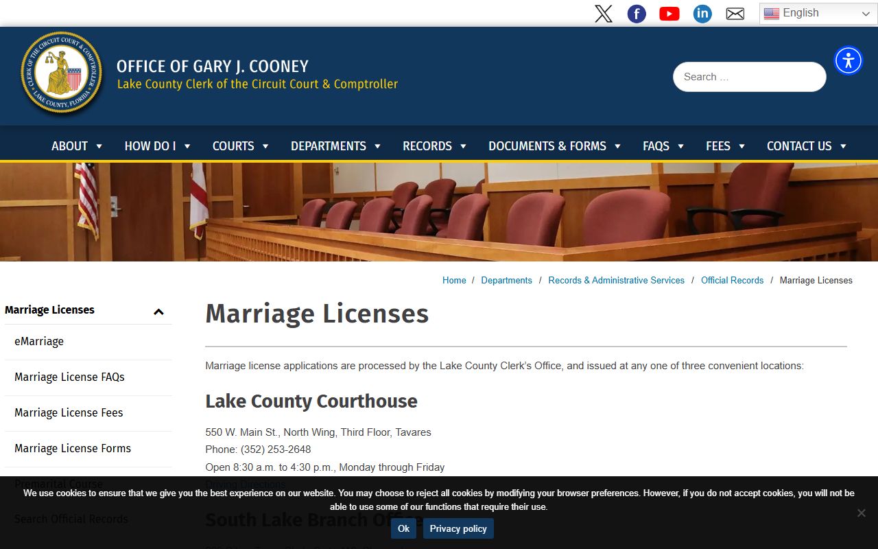 Lake County marriage license intake page on the Clerk site