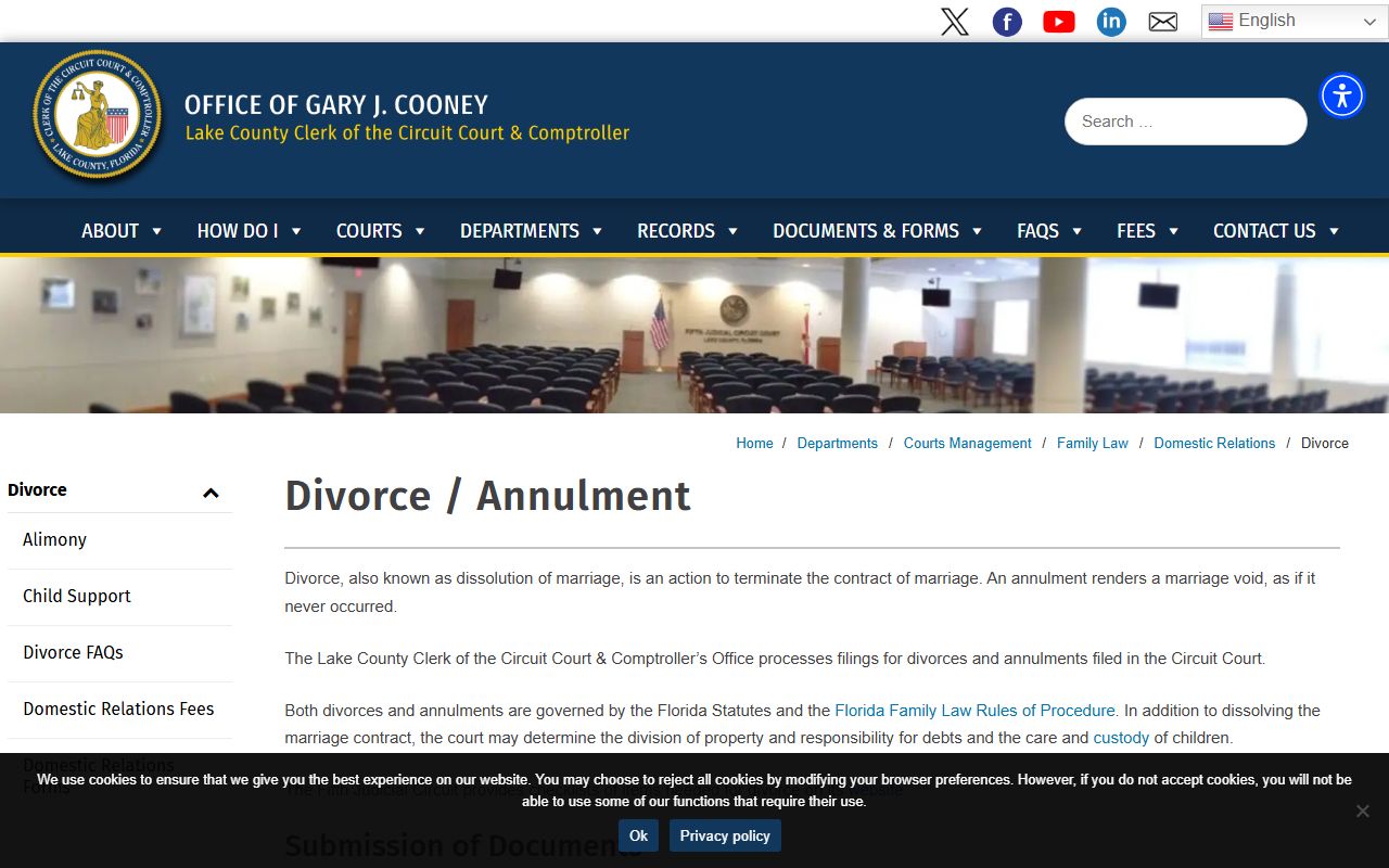 Lake County divorce records filing page on the Clerk site
