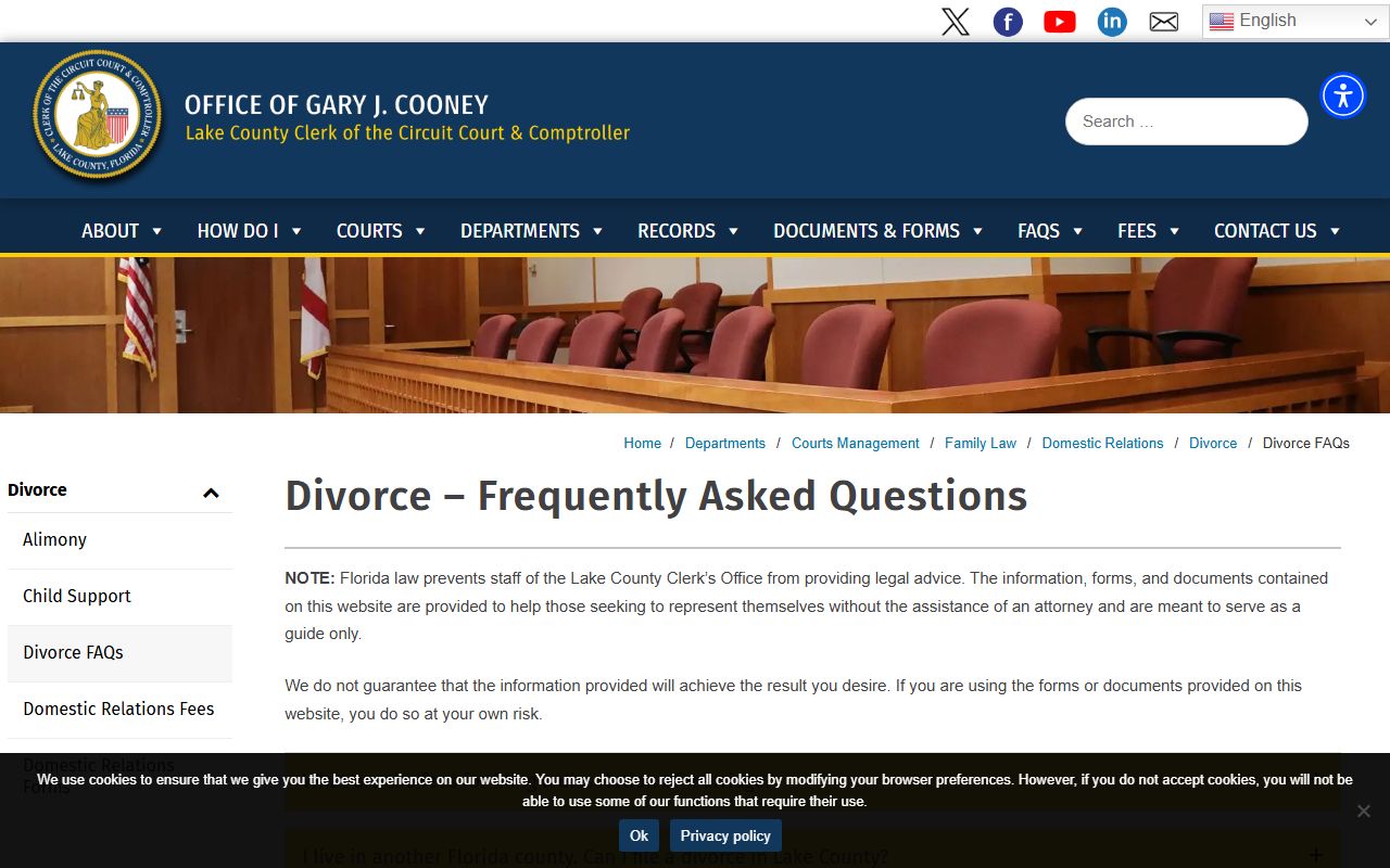 Lake County divorce records FAQ page on the Clerk site