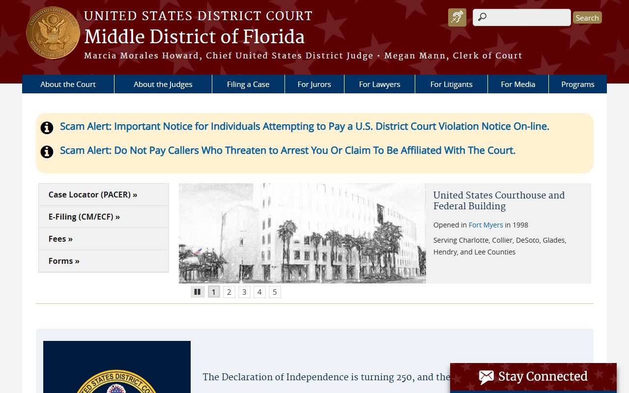 Lake County circuit court contrast with the U.S. District Court Middle District of Florida home page