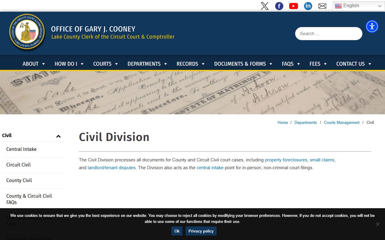 Lake County court records civil division official page