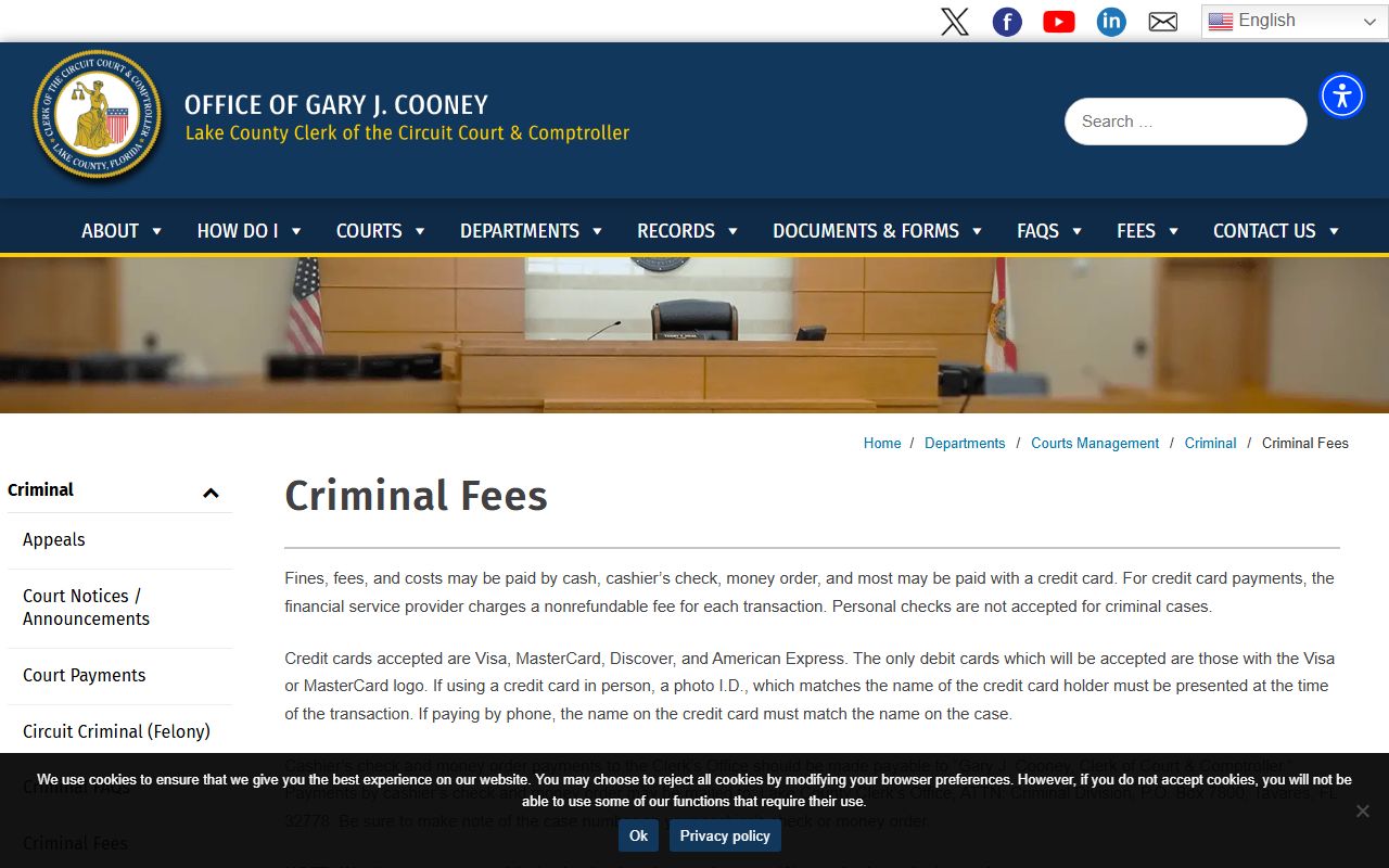 Lake County court records criminal fees official page