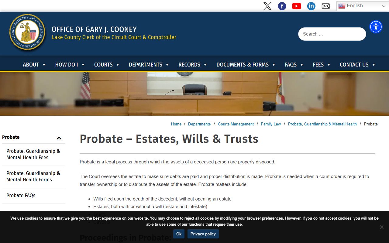 Lake County probate records official Clerk probate page