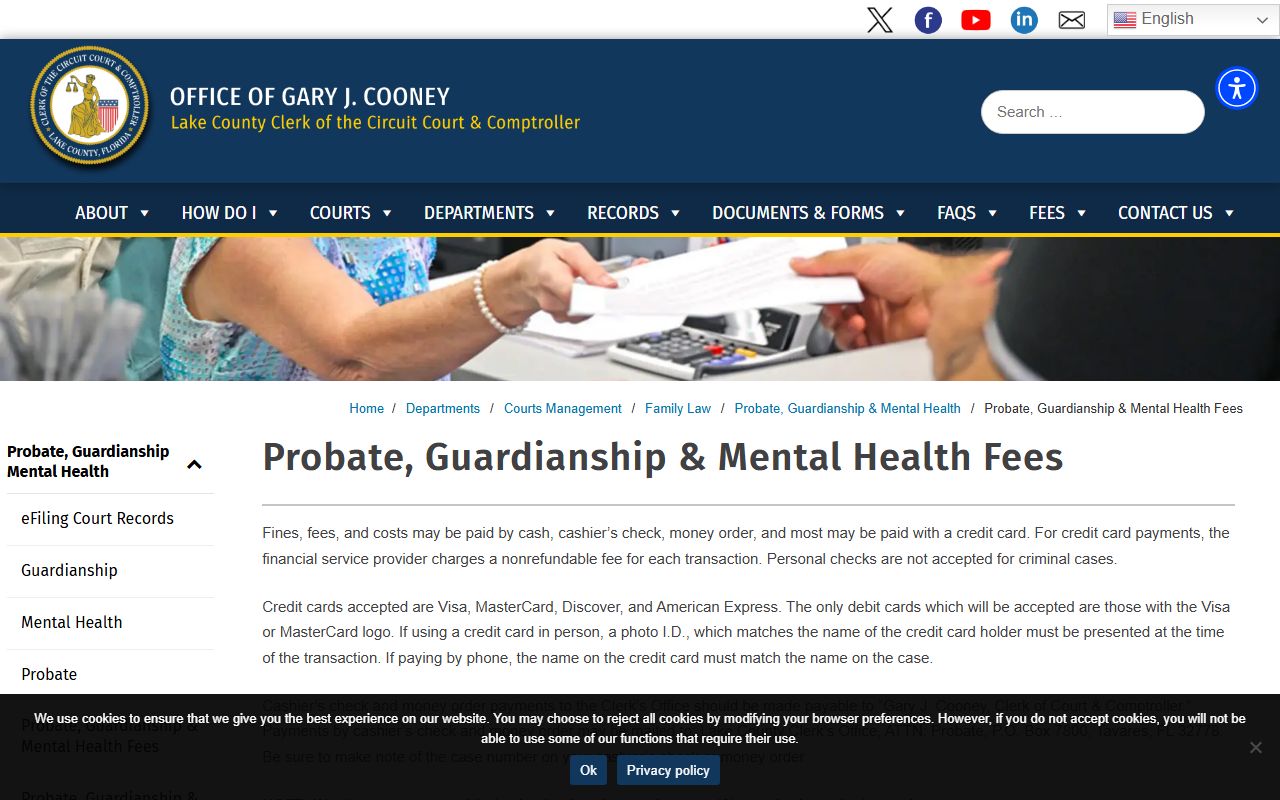 Lake County probate records official fee schedule page