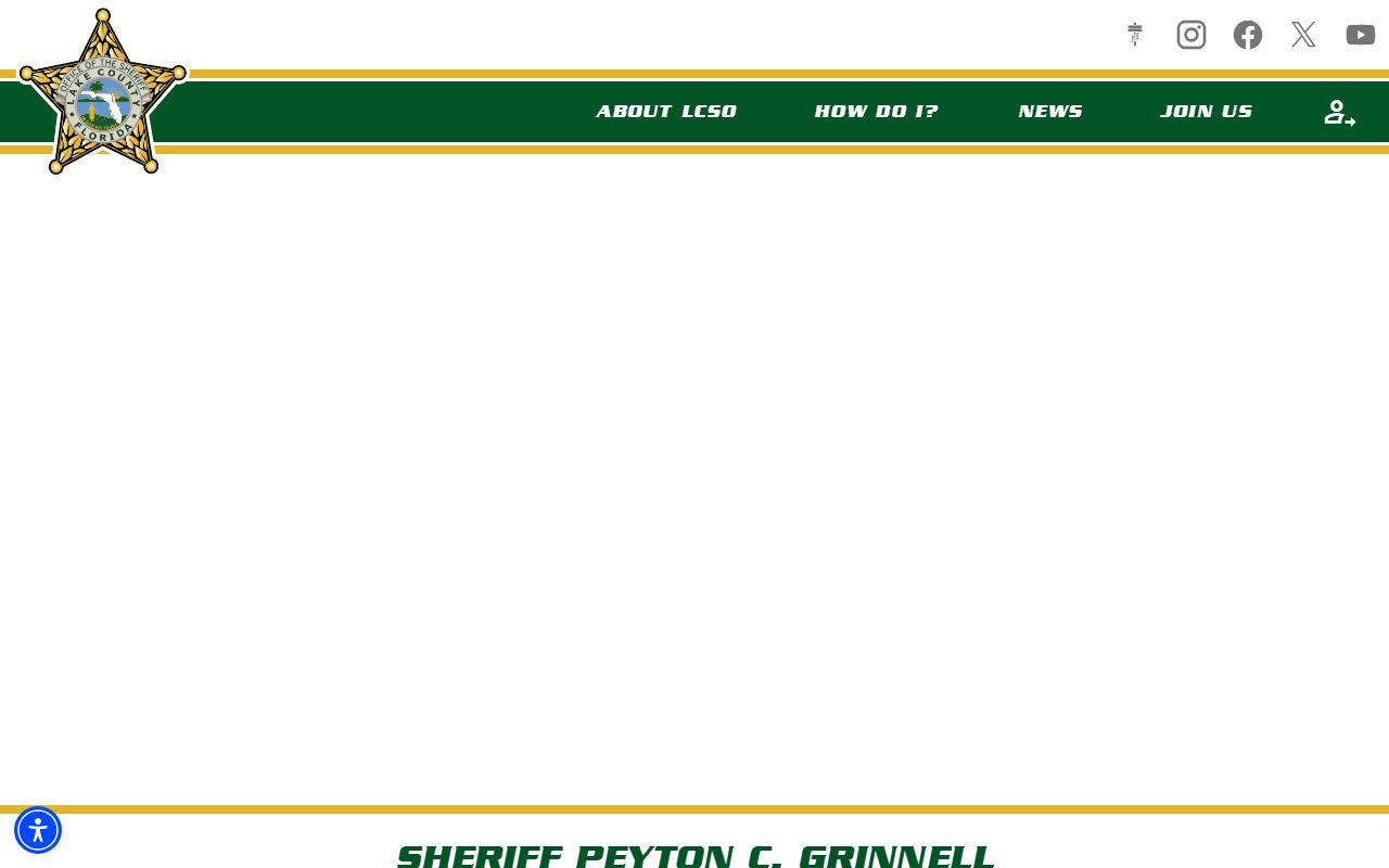 Lake County released inmates Sheriff's Office home page showing main law enforcement navigation