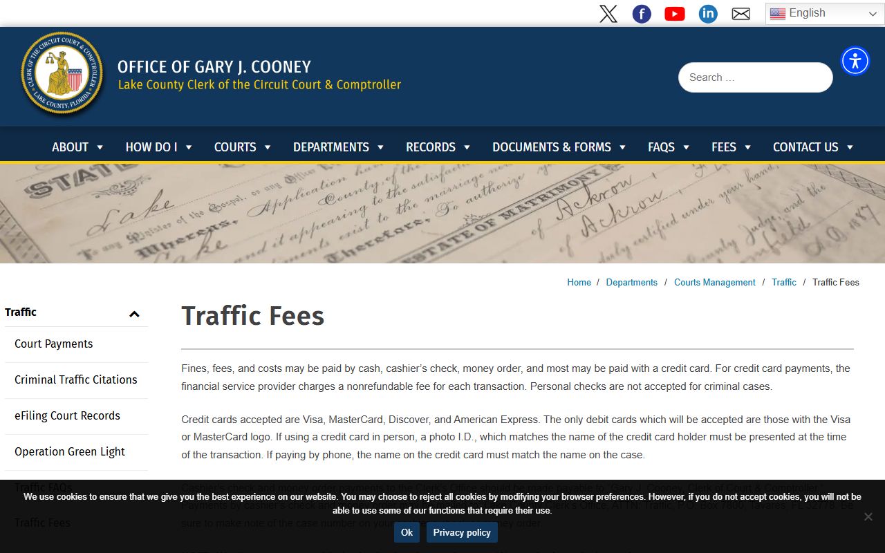 Lake County traffic court records official traffic fees page